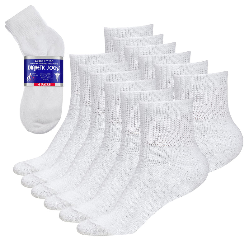 [Australia] - Debra Weitzner Diabetic Ankle Socks Mens Womens Non-binding Socks Loose Fit 6 Pairs 10-13 White 