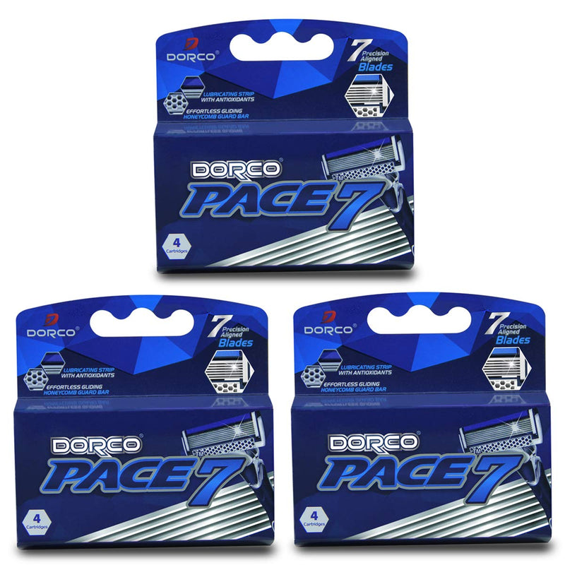 [Australia] - Dorco Pace 7 - World's First and Only Seven Blade Razor - 12 Cartridges (No Handle) 4 Count (Pack of 3) 
