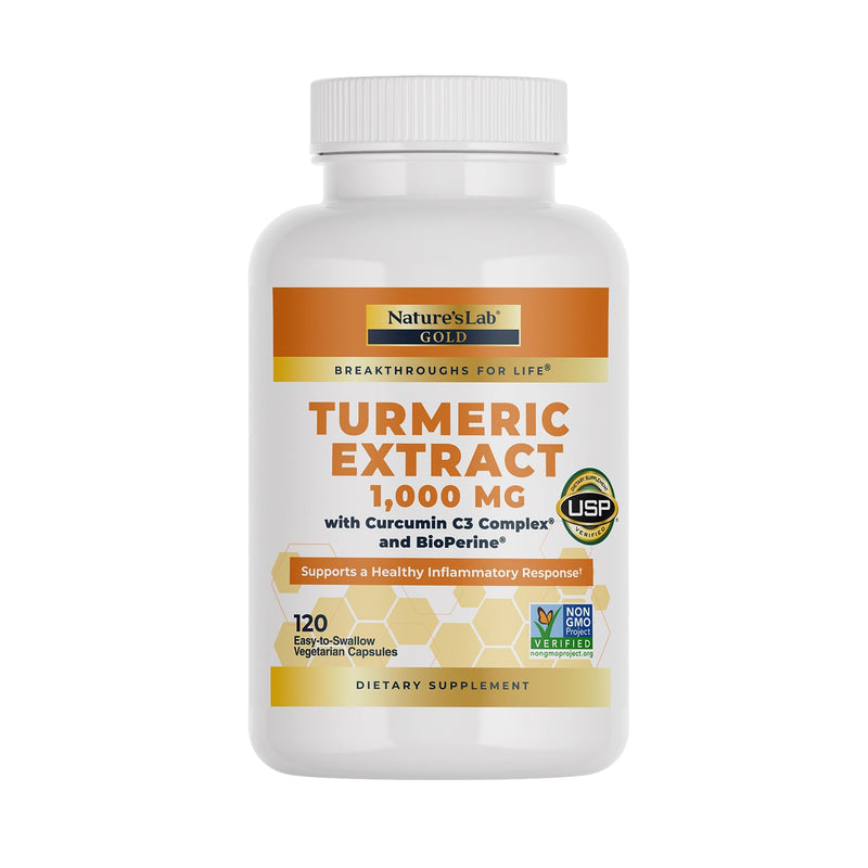 [Australia] - Nature's Lab Turmeric Curcumin C3 Complex 1000mg - Turmeric Extract 1000mg & BioPerine 5mg Standardized to 95%, Promotes Cardiovascular, Immune, Joint, Skin Health - 120 Capsules (60 Day Supply) 