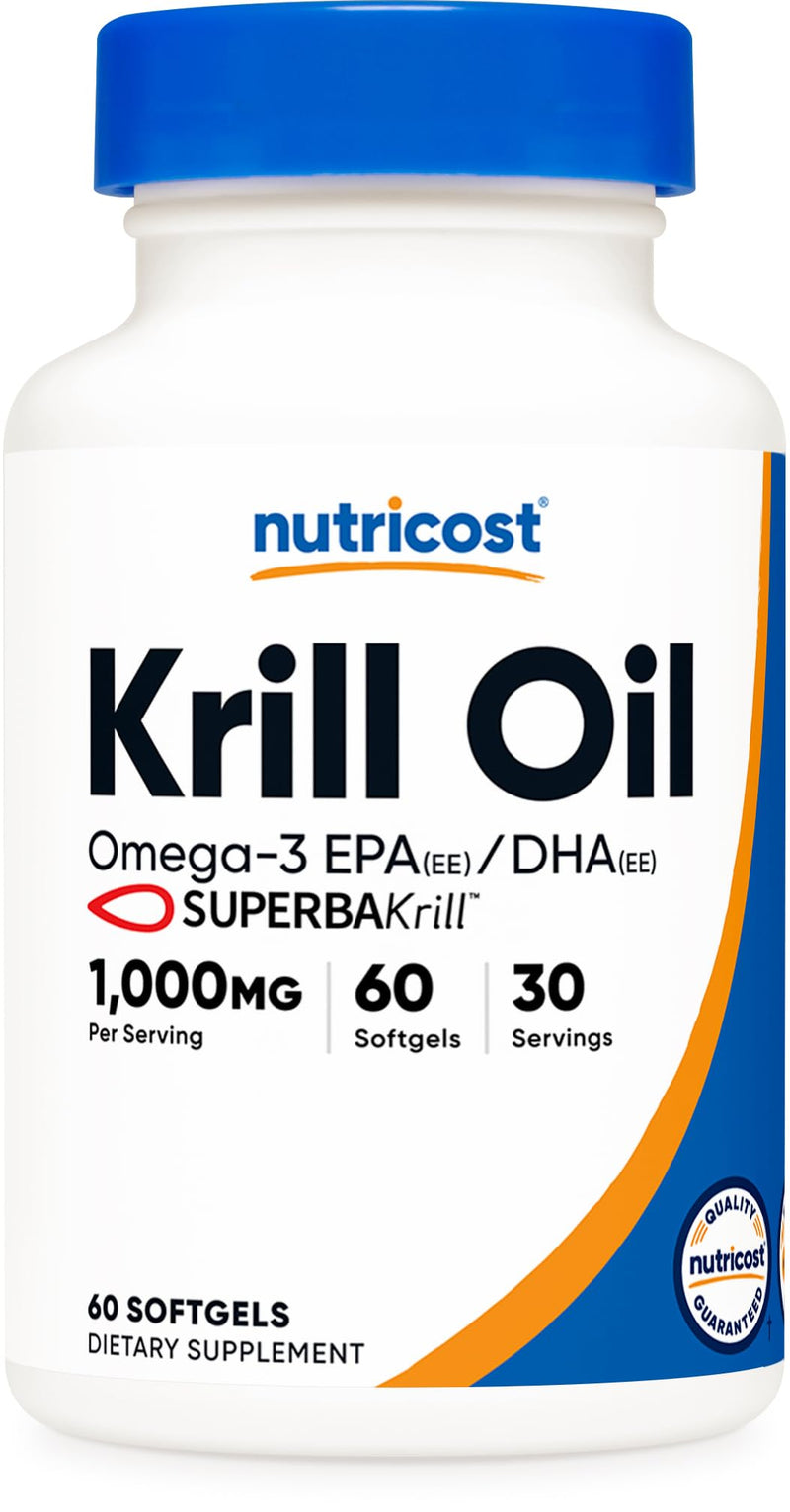 [Australia] - Nutricost Krill Oil 1000mg, 60 Softgels - Omega-3 EPA-DHA Krill Oil Supplement, with Superbakrill 60 Count (Pack of 1) 