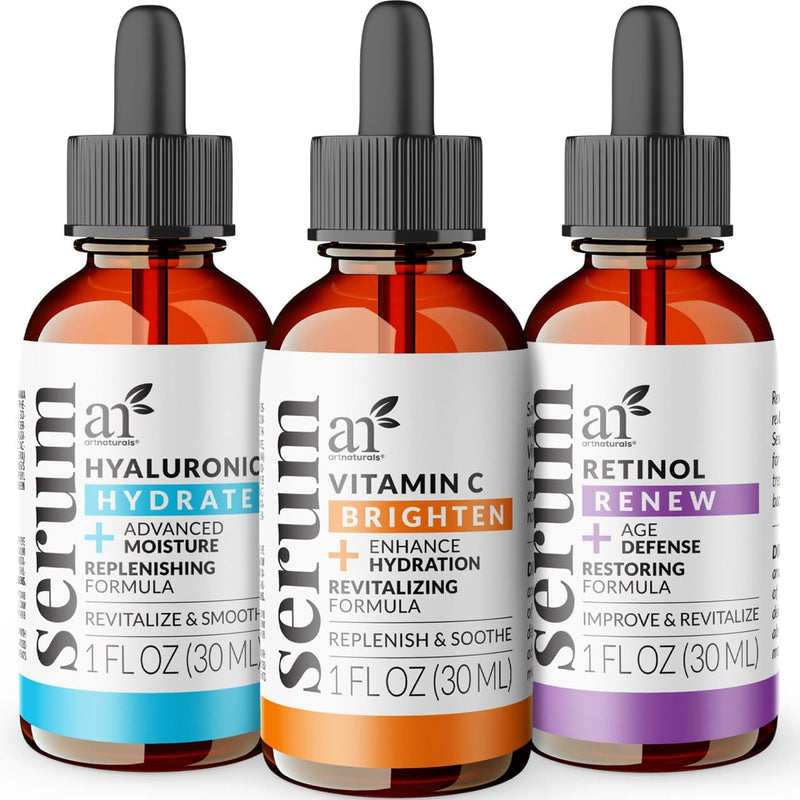 ArtNaturals Vitamin C, Retinol & Hyaluronic Serum Set (3 x 1 Fl Oz / 30ml) | Three-Step Daily Skin Care Routine, Suitable for All Skin Types 1 Fl Oz (Pack of 3)
