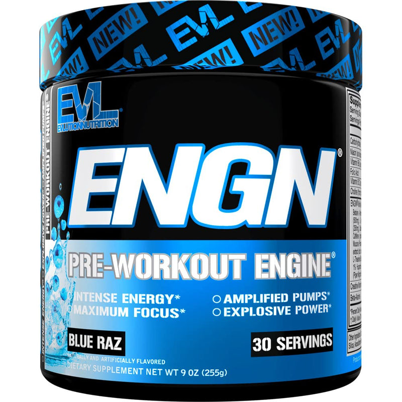 [Australia] - EVL Intense Pre Workout with Creatine - Pre Workout Powder Drink for Lasting Energy Focus and Recovery - ENGN Energizing Pre Workout for Men with Beta Alanine Caffeine and L Theanine - Blue Raz 