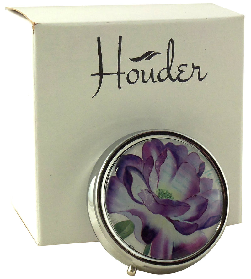 Designer Pill Box by Houder - Decorative Pill Case with Gift Box - Carry Your Meds in Style (Purple Flower) Purple Flower