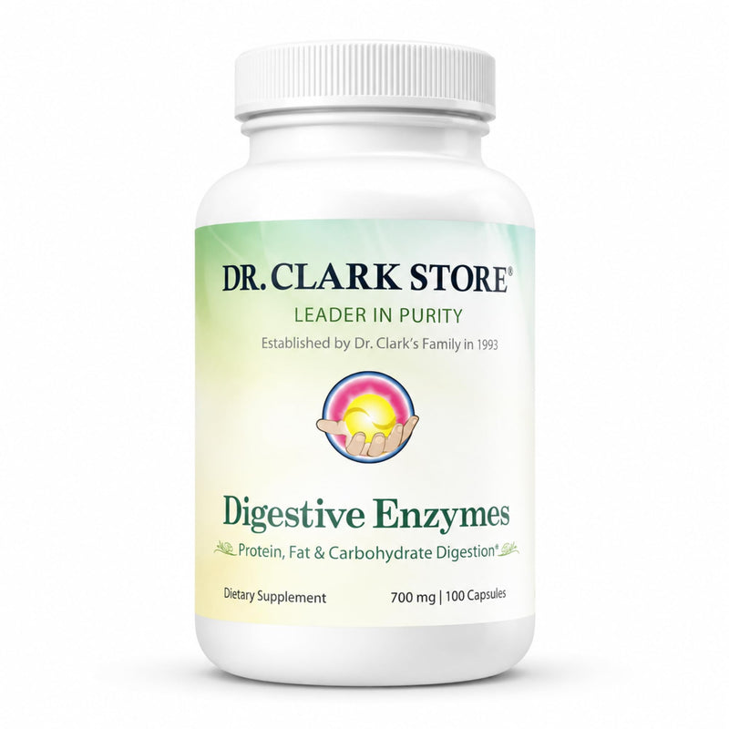 Dr Clark Digestive Enzymes Supplement – 700mg, 100 Gelatin Capsules, Promotes Digestive Health & Gut Function 100 Count (Pack of 1)