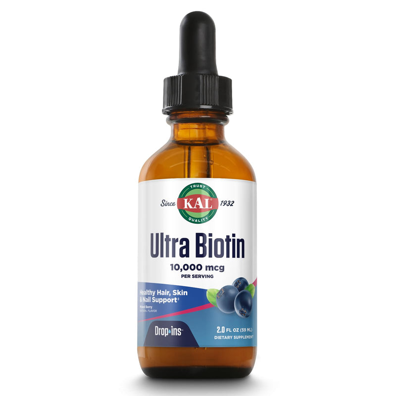 KAL Ultra Biotin 10000mcg DropIns, Natural Mixed Berry Flavor - 2 fl oz | Liquid Biotin Drops for Hair, Skin, & Nails for Women & Men, High Potency Vitamin B7 2 Fl Oz (Pack of 1)