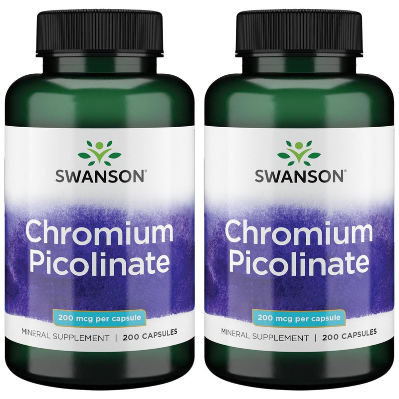 [Australia] - Swanson Chromium Picolinate - Natural Supplement Promoting Metabolism & Weight Management - Supports Healthy Blood Sugar Levels Already Within The Normal Range - (200 Capsules, 200mcg Each) 2 Pack 