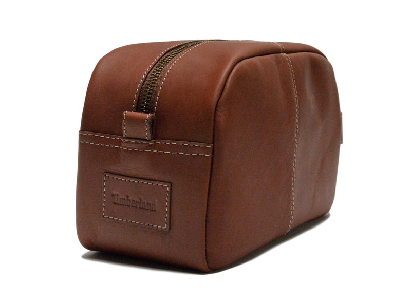Timberland Men's Leather Toiletry Bag Travel Kit Accessory Cognac
