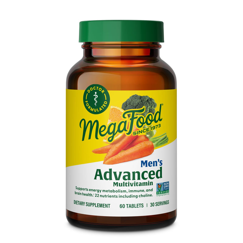MegaFood Advanced Multivitamin for Men, Doctor Formulated, 60 Tablets | Immune Support, Cellular Energy, Heart & Brain Health, Choline, Methylfolate, Vitamin C, D3, Zinc, Vegetarian, 30 Servings 60 Count (Pack of 1)