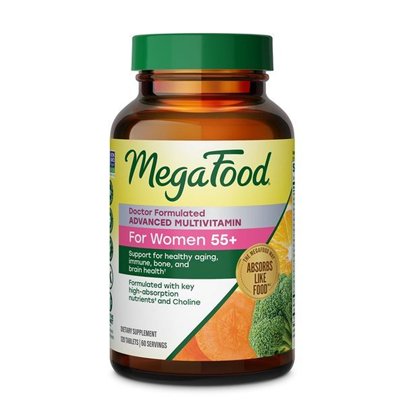 MegaFood Advanced Multivitamin for Women 55+ Doctor Formulated, 120 Tablets | For Healthy Aging, Immune Support, Bone and Brain Health, Choline, Methylated B12, Methylfolate, Vegetarian, 60 Servings Unflavored 120 Count (Pack of 1)