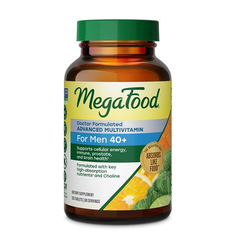 MegaFood Advanced Multivitamin for Men 40+ Doctor Formulated, 120 Tablets | Immune Support, Cellular Energy, Prostate & Brain Health, Choline, Methylfolate Vitamin C, D3, Zinc, Vegetarian, 60 Servings 120 Count (Pack of 1)