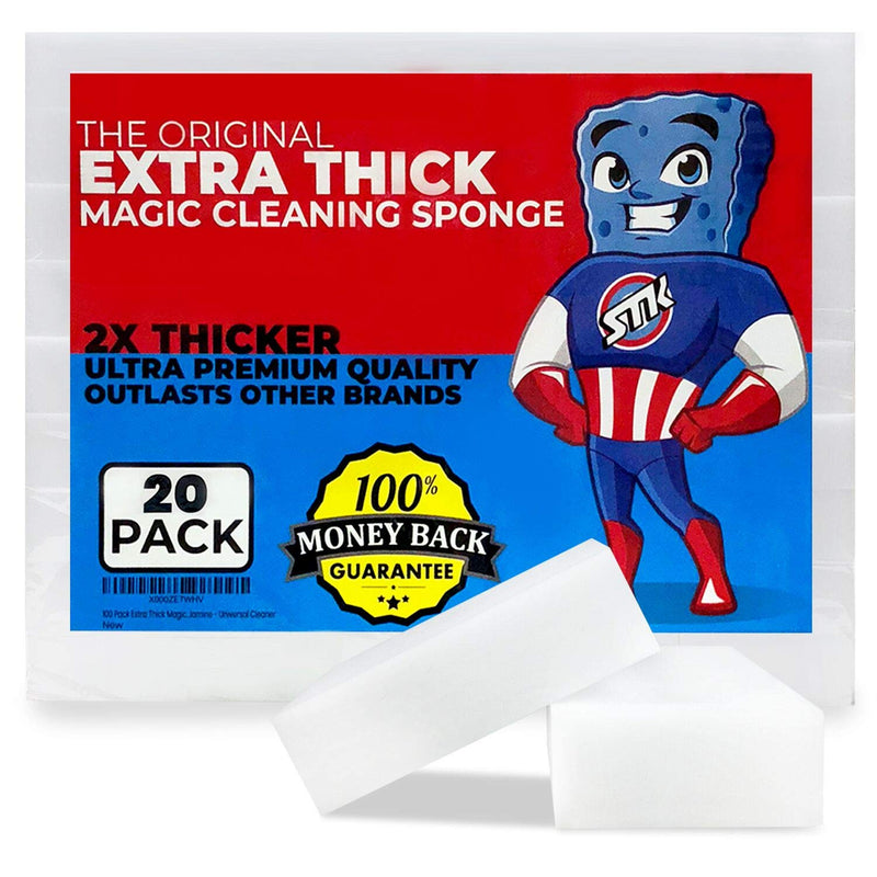 [Australia] - STK 20 Pack Extra Thick Magic Cleaning Pads - Eraser Sponge for All Surfaces - Kitchen-Bathroom-Furniture-Leather-Car-Steel - Just Add Water to Erase All Dirt - Melamine - Universal Cleaner 20 Count 