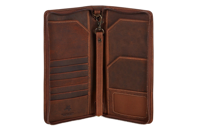 Visconti 728 Large Distressed Leather Travel Wallet for Passports, Tickets and Credit Cards (Tan) Oil Tan