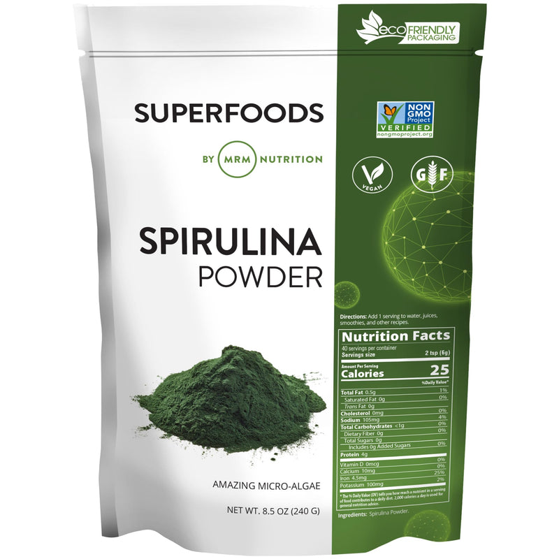 MRM Organic Spirulina Powder - for Women & Men, Vegan - 40 Servings | Pure Green Algae Superfood with Natural Plant Protein, Minerals, and Healthy Antioxidants, Free of Additives & Gluten 8.5 Ounce (Pack of 1)