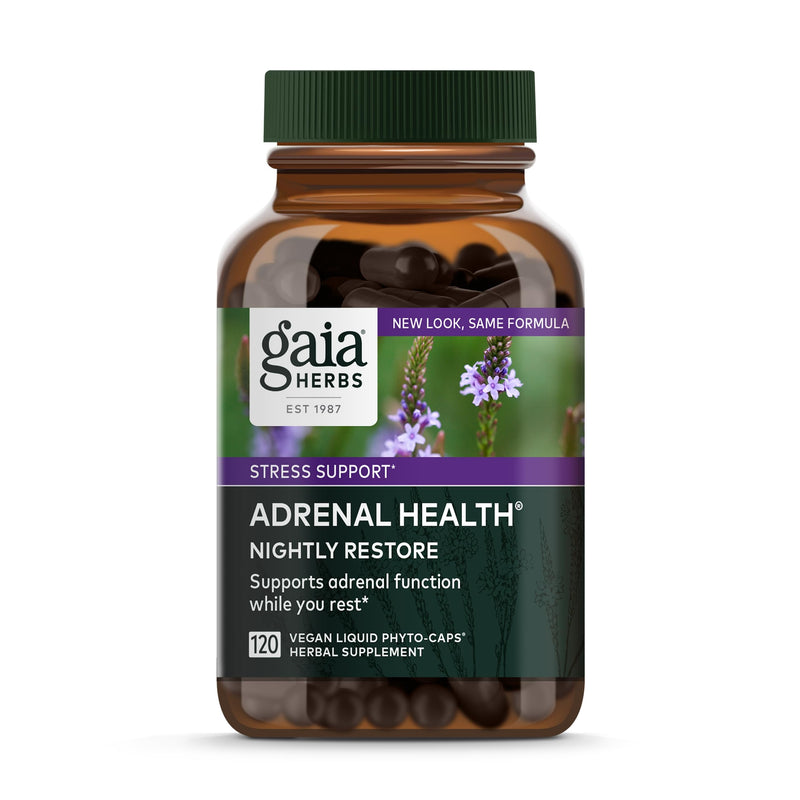 [Australia] - Gaia Herbs Adrenal Health Nightly Restore - Herbal Supplement with Ashwagandha, Magnolia Bark, Cordyceps, Lemon Balm, and More - 120 Vegan Liquid Phyto-Capsules (60 Servings) 120 Count (Pack of 1) 