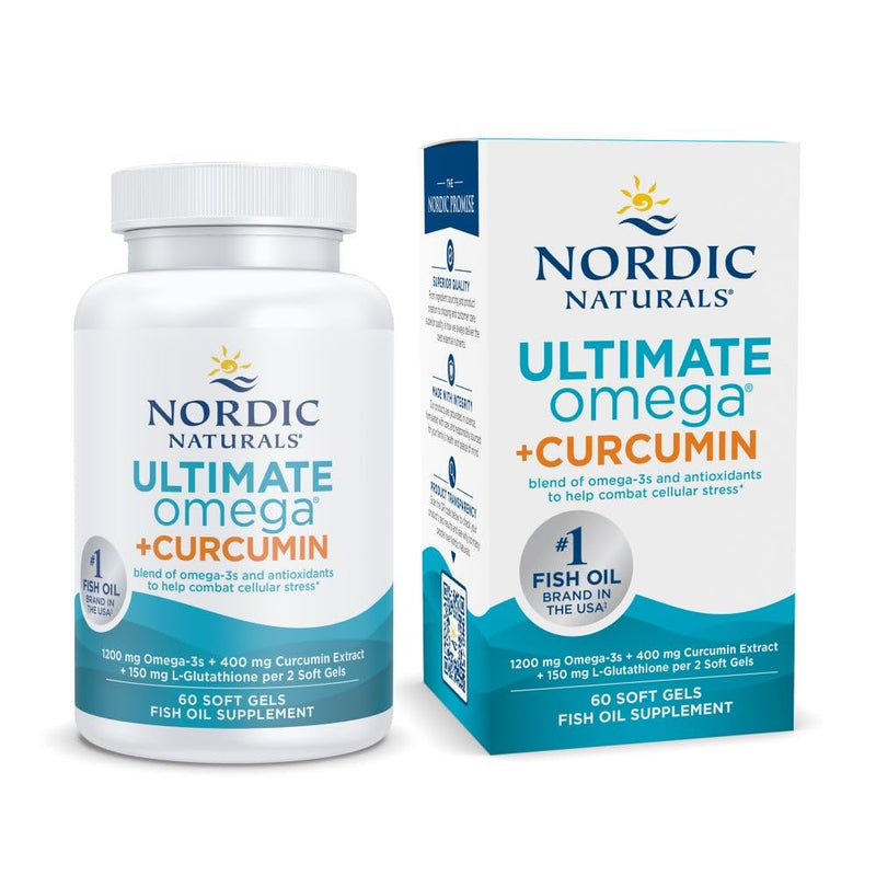 [Australia] - Nordic Naturals Omega Curcumin, Lemon - 60 Soft Gels - 1200 mg Omega-3 + 400 mg Optimized Curcumin - Combats Cellular Stress - Non-GMO - 30 Servings 