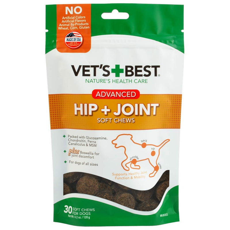 Vet's Best Hip & Joint Soft Chew Dog Supplements | Formulated with Glucosamine and Chondroitin to Support Dog Joint and Cartilage Health | 30 Day Supply Advanced Formula - PawsPlanet Australia