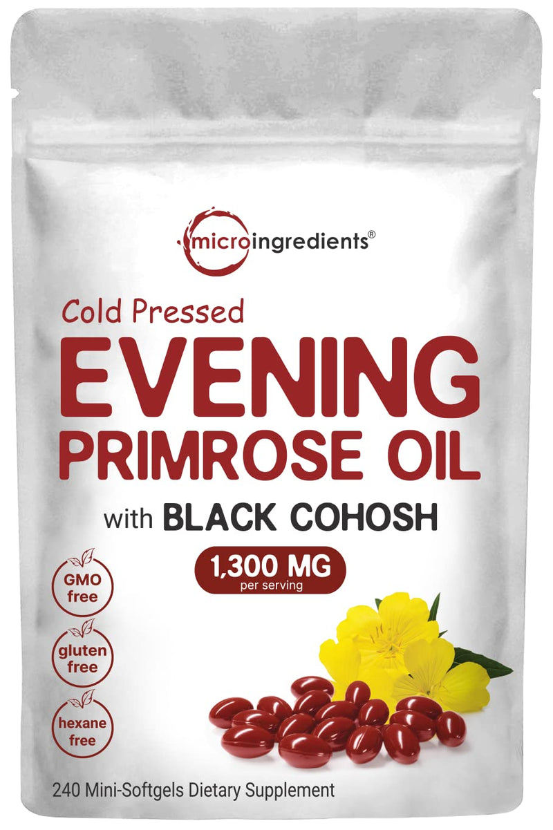 [Australia] - Micro Ingredients Evening Primrose Oil 1300mg Perserving, 240 Softgels | Enhanced with 40mg Black Cohosh Extract, Cold Pressed – 10% Active GLA, Non-GMO, No Gluten, Easy to Swallow 