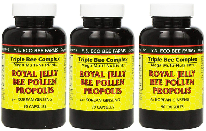 [Australia] - Y.S. Eco Bee Farms, (3 Pack) Royal Jelly, Bee Pollen, Propolis, Plus Korean Ginseng, 90 Capsules 