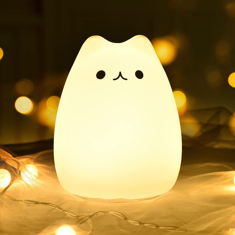 [Australia] - GoLine Cat Lamp, Cute Kitty Night Light, Gifts for Women Teen Girls Baby, Night Lights for Kids Bedroom, Cute Christmas Kitty Silicone Nightlights for Children Toddler. Celebrity Cat 6 Inch Tap 