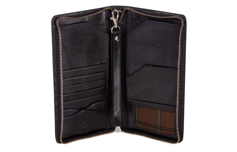 Visconti 728 Large Leather Travel Wallet for Passports, Tickets and Credit Cards (Black) Black