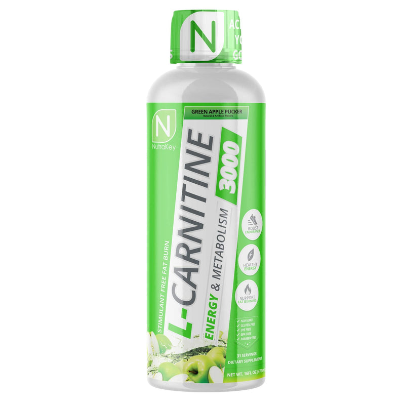 [Australia] - NutraKey L-Carnitine 3000mg, No Sugar, Gluten Free, Turn Into Fuel, (Green Apple) 31 Servings 16 Fl Oz (Pack of 1) 