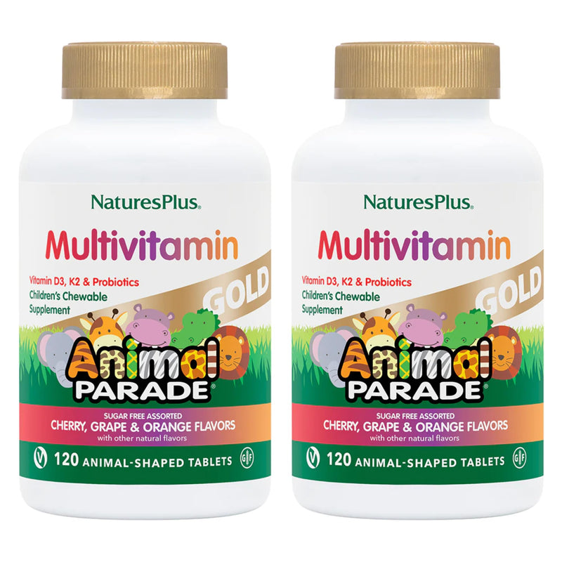 [Australia] - NaturesPlus Animal Parade Gold Children's Multivitamin - Assorted Cherry, Orange & Grape Flavors - 120 Animal-Shaped Chewable Tablets, Pack of 2 - Vegan, Gluten Free - 120 Total Servings 