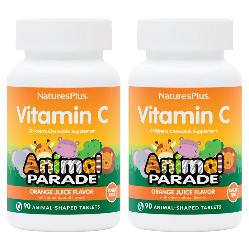 [Australia] - NaturesPlus Animal Parade Sugar-Free Children's Vitamin C, Natural Orange Juice Flavor - 90 Chewable Animal Shaped Tablets, Pack of 2 - Immune Support - Gluten Free - 90 Servings 