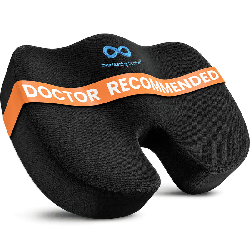 [Australia] - Everlasting Comfort Doctor Recommended Memory Foam Seat Cushion for Office Chairs & Car Seat - Ergonomic Office Desk Accessories for Tailbone Pain Relief, Sciatica & Back Support Black 
