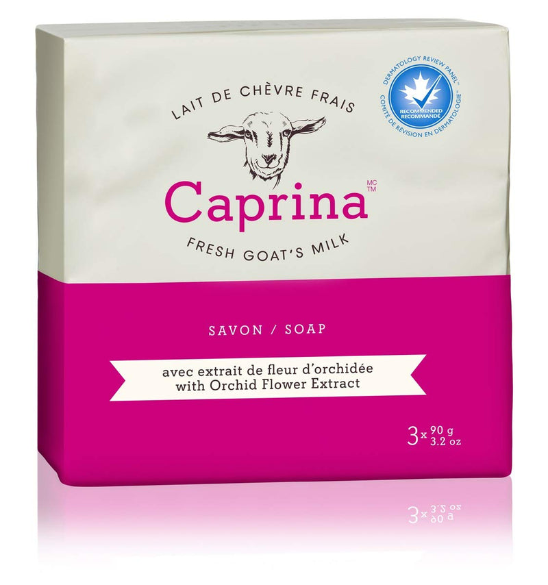 Caprina Fresh Goat’s Milk Soap Bar, Orchid Oil, 3.2 oz (3 Pack), Cleanses Without Drying, Biodegradable Soap, Moisturizing, Vitamin A, B2, B3, and More
