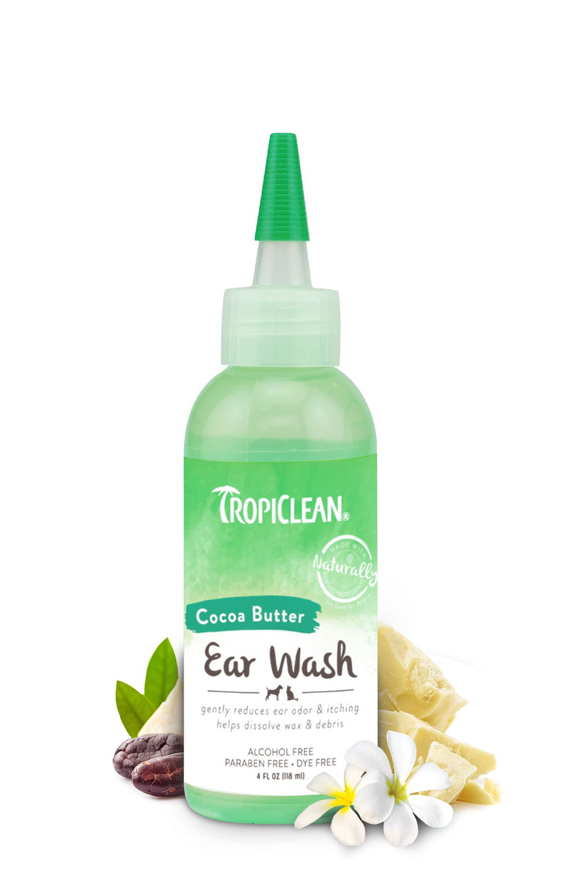 TropiClean Cocoa Butter Ear Wash for Dogs & Cats | Alcohol Free Dog Ear Cleaner Solution | Pet Ear Wash Derived from Natural Ingredients | Made in the USA | 4 oz. - PawsPlanet Australia