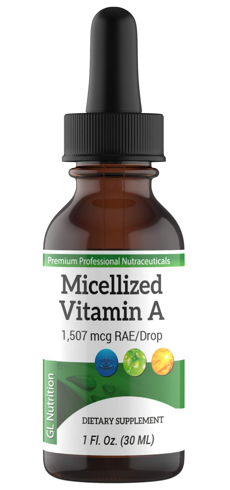 [Australia] - Micellized Vitamin A Drops | Liquid Vitamin A Supplement for Men & Women | Premium Liquid Palmitate & Beta Carotene Drops - 1,507mcg RAE - Equivalent to 5025IU per Drop | 1 Oz 