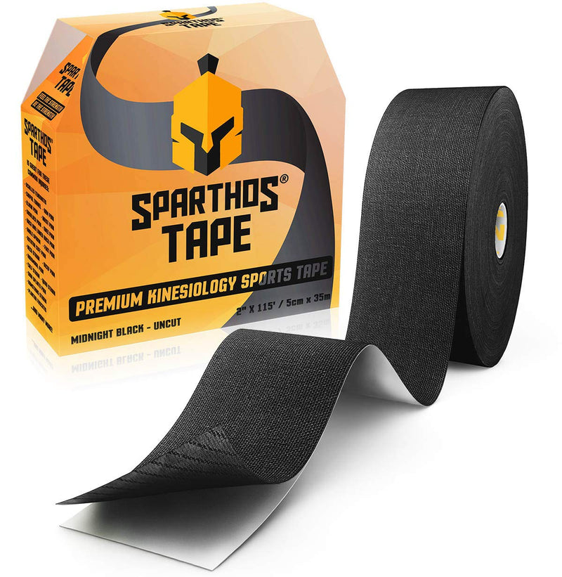 [Australia] - Spartan Tape Kinesiology Tape - Bulk Large Clinical Jumbo - Free Kinesio Taping Guide! Support for Pro Athletic Sports and Recovery - Rocktape Rock Kinesiotape - Uncut 115 ft Roll (Black) Midnight Black 