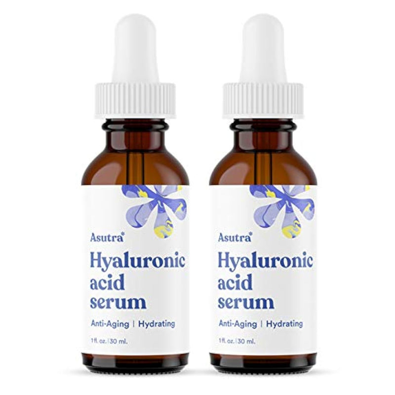 ASUTRA 2 Pack Hyaluronic Acid Serum for Face (1 Fl Oz) | 1 fl oz (Pack of 2)- Vitamin C & E, Aloe, Green Tea, Geranium & Jojoba Oil, Plumping Face Serum, Hydrating Facial Skin Care 1 Fl Oz (Pack of 2)