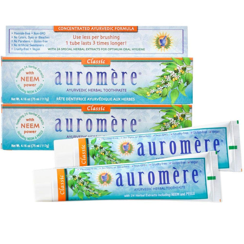 [Australia] - Auromere Ayurvedic Herbal Toothpaste, Classic Licorice Flavour - Vegan, Natural, Non GMO, Fluoride Free, Gluten Free, with Neem & Peelu (4.16 oz), 2 Pack 4.16 Ounce (Pack of 2) 