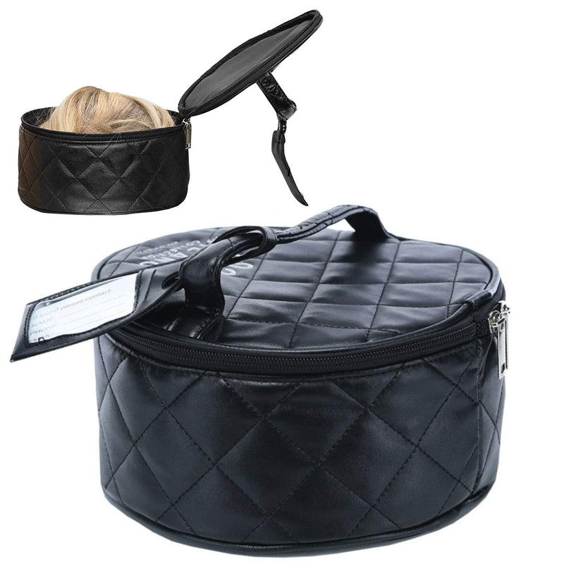 Milano Collection Premium Wig Travel Box or Makeup Case Compact & Durable in Black Round