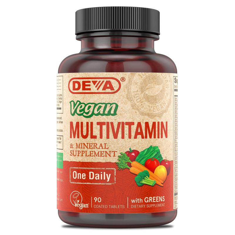 Deva Vegan Multivitamin and Mineral Supplement - Once-Per-Day Formula with Greens - Vitamins A, C, D, E, B Complex, High-Potency Formulation for Daily Health and Wellness- 90 Coated Tablets, 1-Pack 90 Count (Pack of 1)