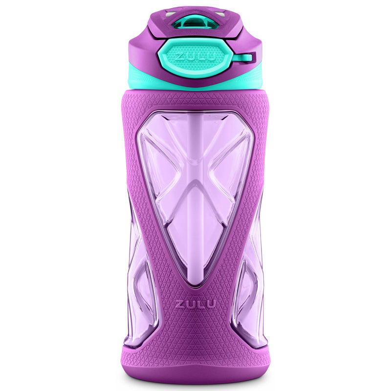 [Australia] - ZULU Torque 16oz Plastic Kids Water Bottle with Silicone Sleeve and Leak Purple Single 