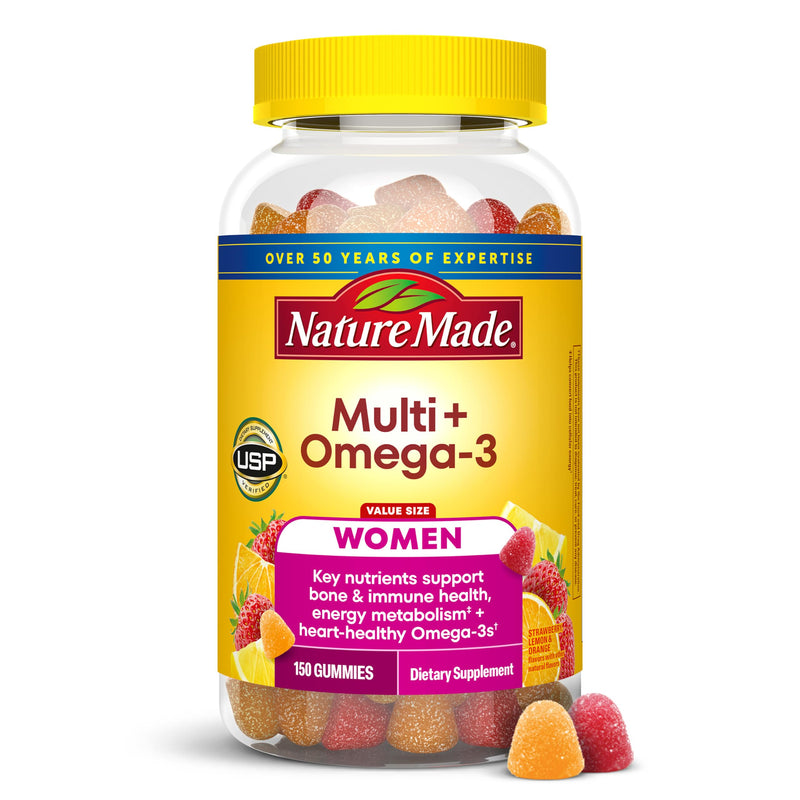 Nature Made Womens Gummy Multivitamins with Omega-3, 150 Gummies | Multivitamin for Women for Daily Nutritional Support, Strawberry, Lemon & Orange Flavors, 75 Day Supply 150 Count (Pack of 1)