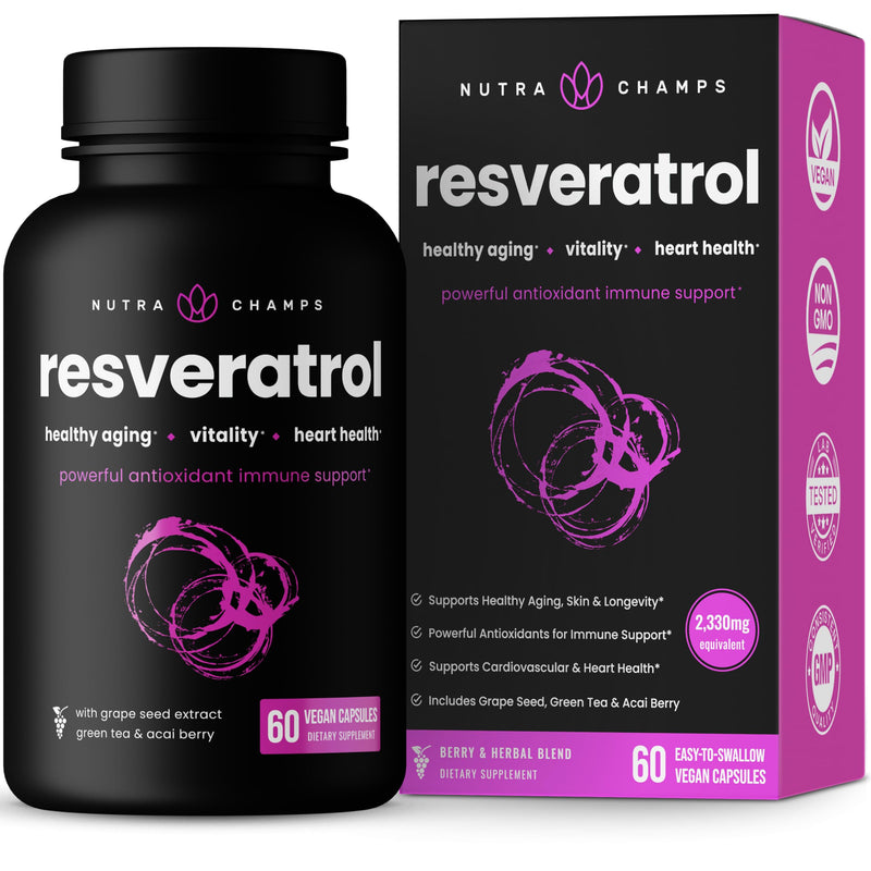 [Australia] - Resveratrol Supplement | Extra Strength Formula for Healthy Aging, Immune Support & Heart Health | 60 Vegan Capsules with Trans-Resveratrol, Green Tea Leaf, Acai Berry & Grape Seed Extract 