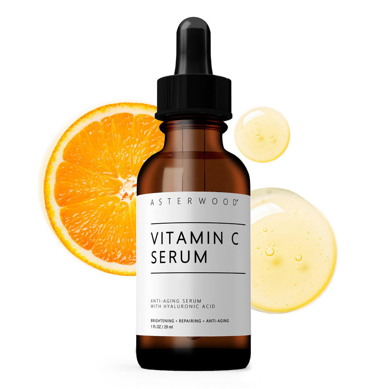Asterwood Vitamin C Serum for Face with Hyaluronic Acid 1 Fl Oz | Stable Vitamin C (MAP) & Vegan Hyaluronic Acid, Supports More Even Complexion & Collagen Production, Fragrance-Free 1 Fl Oz (Pack of 1)