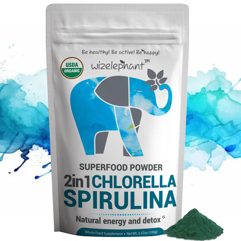 [Australia] - Chlorella Spirulina Powder Organic | Super Greens Powder and Smoothie Mix | Rich in Chlorophyll for Immune Support and Energy | Raw Vegan Protein | Spirulina Chlorella Powder | 50 Servings 