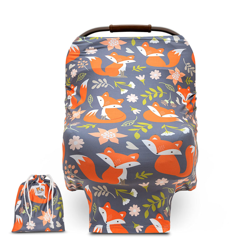 [Australia] - PIP+HARDY Baby Nursing & Breastfeeding Cover, One Size fits Most, Baby Car Seat Cover with Spandex, Car Seat Covers for Babies, Carseat Cover, Washable High Chair Cover, Newborn Baby Essentials Woodland Fox 