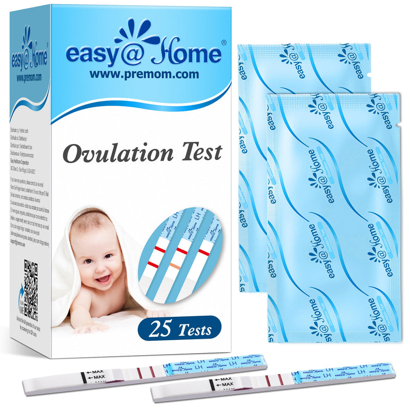Easy@Home Ovulation Test Strips, 25 Pack Fertility Tests | Ovulation Predictor Kit, Powered by Premom Ovulation Predictor iOS and Android App, 25 LH Strips 25 Count (Pack of 1)