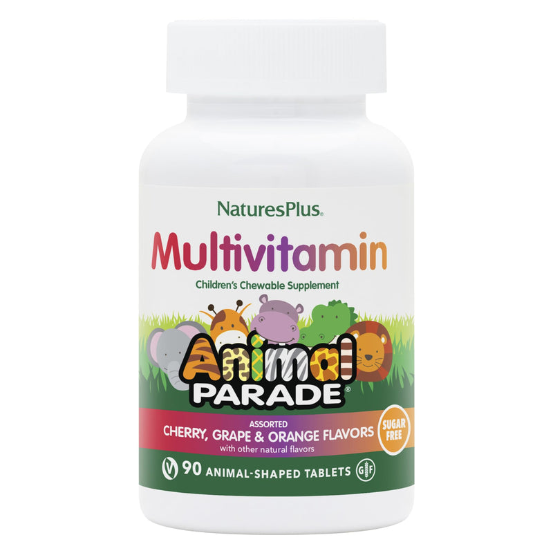 NaturesPlus Animal Parade Sugar-Free Children's Multivitamin - Assorted Cherry, Grape & Orange Flavors - Pack of 2, 90 Chewable Tablets - 90 Total Servings 90 Count (Pack of 2)