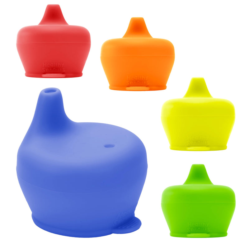 [Australia] - Sippy Cup Lids by Healthy Sprouts - (5 Pack) – Spill Proof Silicone Sippy Lids That Fit Any Cup - Great for Toddlers, Infants, Babies (Red, Blue, Yellow) Red, Blue, Yellow 