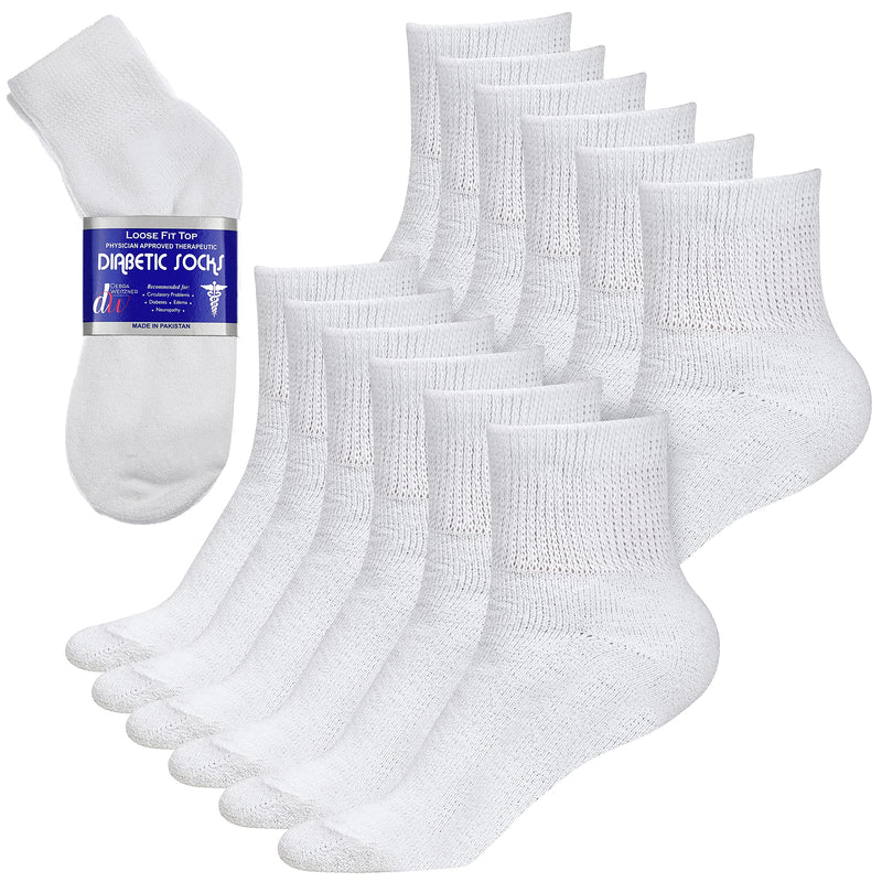[Australia] - Debra Weitzner Diabetic Ankle Crew Socks Mens Womens Non-binding Socks Loose Fit 12 Pairs 9-11 Ankle/White 