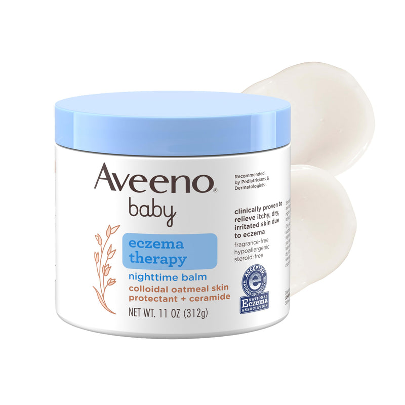 Aveeno Baby Eczema Therapy Nighttime Body Balm, Moisturizing Eczema Balm for Babies with Colloidal Oat & Ceramide, Soothes Dry, Itchy Skin, Hypoallergenic, Fragrance & Steroid Free, 11 oz 11 Ounce (Pack of 1)