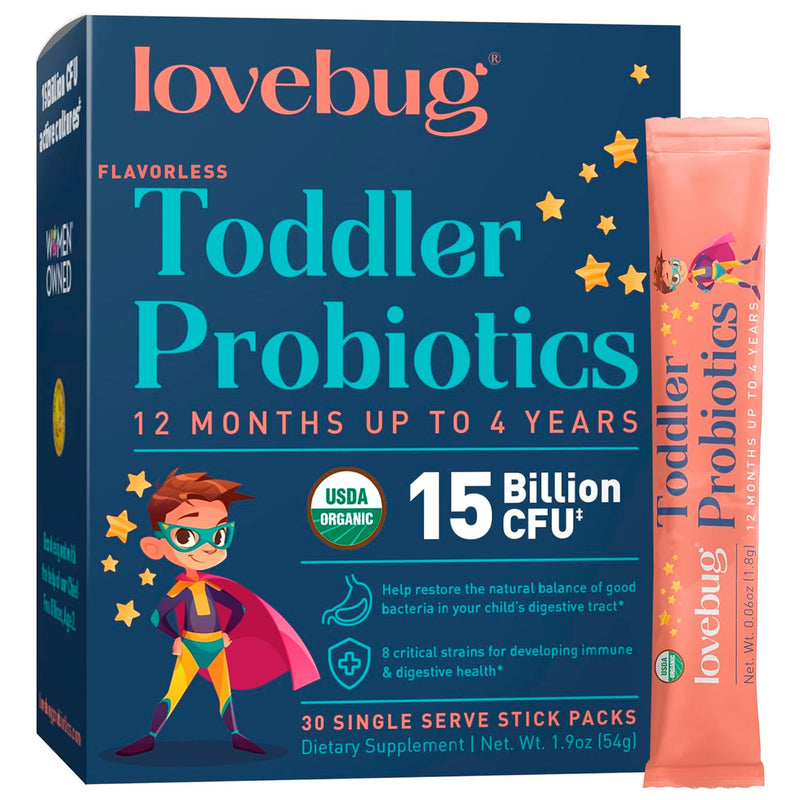 [Australia] - Lovebug Toddler Probiotics - Organic Probiotic for Kids, with Fiber for Constipation Relief, Dissolvable Powder, Ages 12 Months to 4 Year Olds - 30 Pack 1.9 Ounce (Pack of 1) 