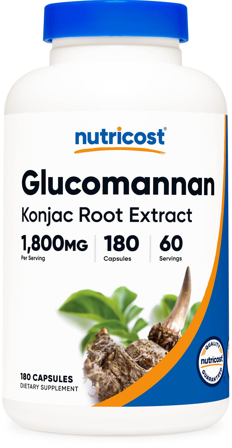 [Australia] - Nutricost Glucomannan 1,800mg Per Serving, 180 Capsules - Natural Fiber Source, Non-GMO, Gluten Free 180 Count (Pack of 1) 