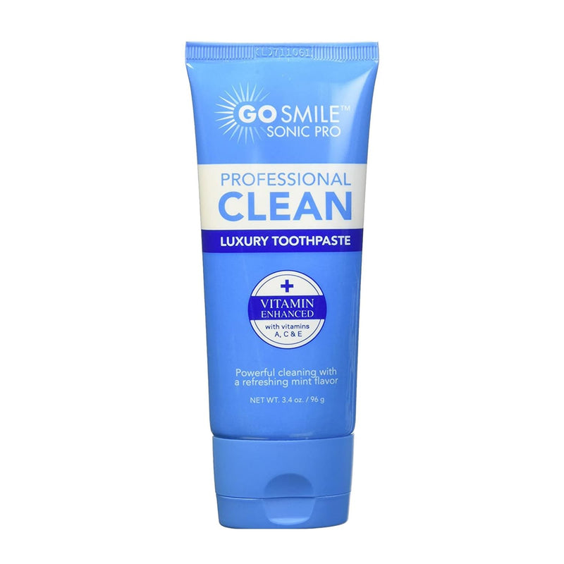 GO SMILE Professional Clean Luxury Whitening Toothpaste, large 3.4oz tube, Enriched with Vitamins A, C & E, Mint Flavor eliminates bad breath, Removes Stains, Dentist Recommended, Made in the USA 3.4 Ounce (Pack of 1)